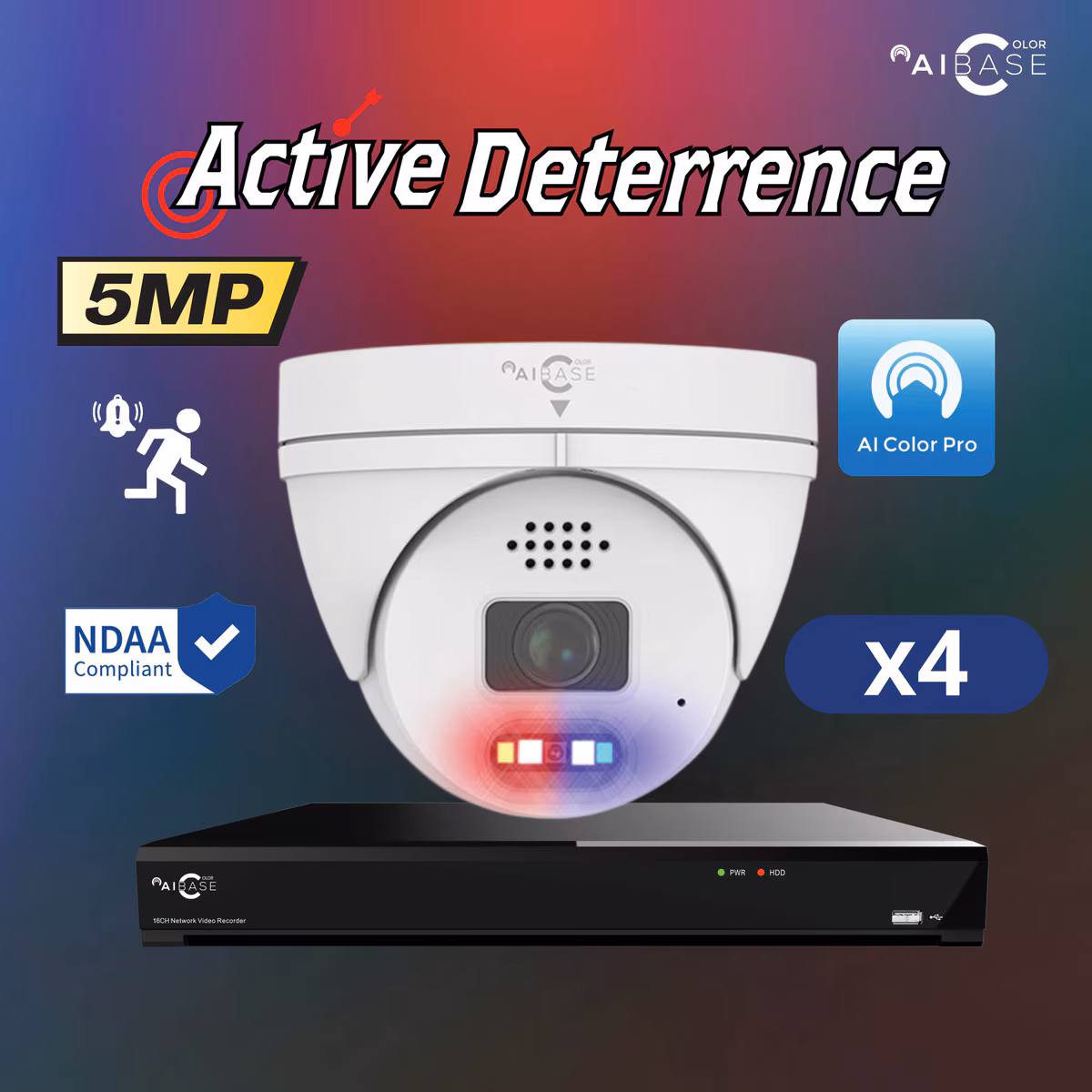 AiBase 4-channel NVR kit with 4 white 5MP dome cameras