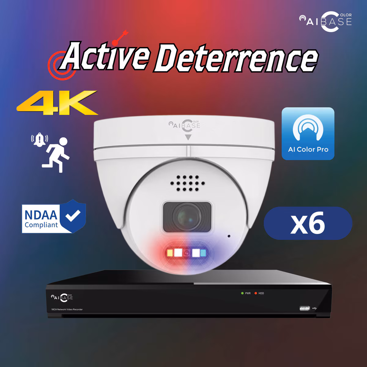 AiBase 8-channel NVR kit with 6 white 4K dome cameras